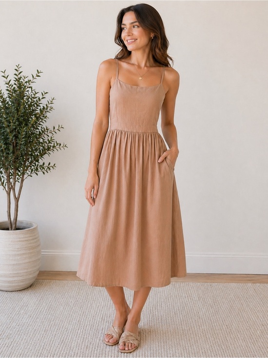 RW&CO. Dresses & Skirts - RW&co Spaghetti Strap Midi Dress Open Back Tie Detail